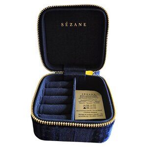 Sézane Small Navy Blue Velvet Embossed Jewelry Box Parisian Travel Organizer